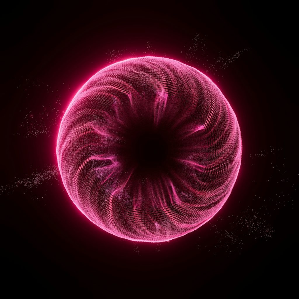 A pink glowing vortex against a dark background.